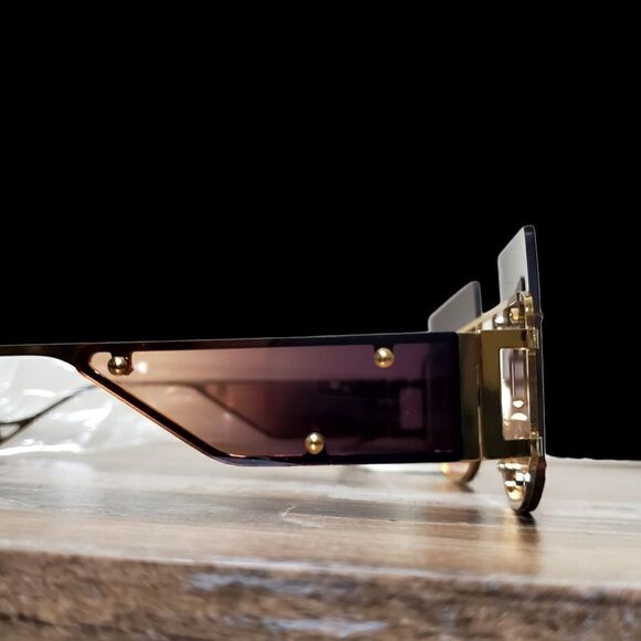 Womens Oversized Large Hexagonal Gold-Toned Brown Tinted Sunglasses main image 9